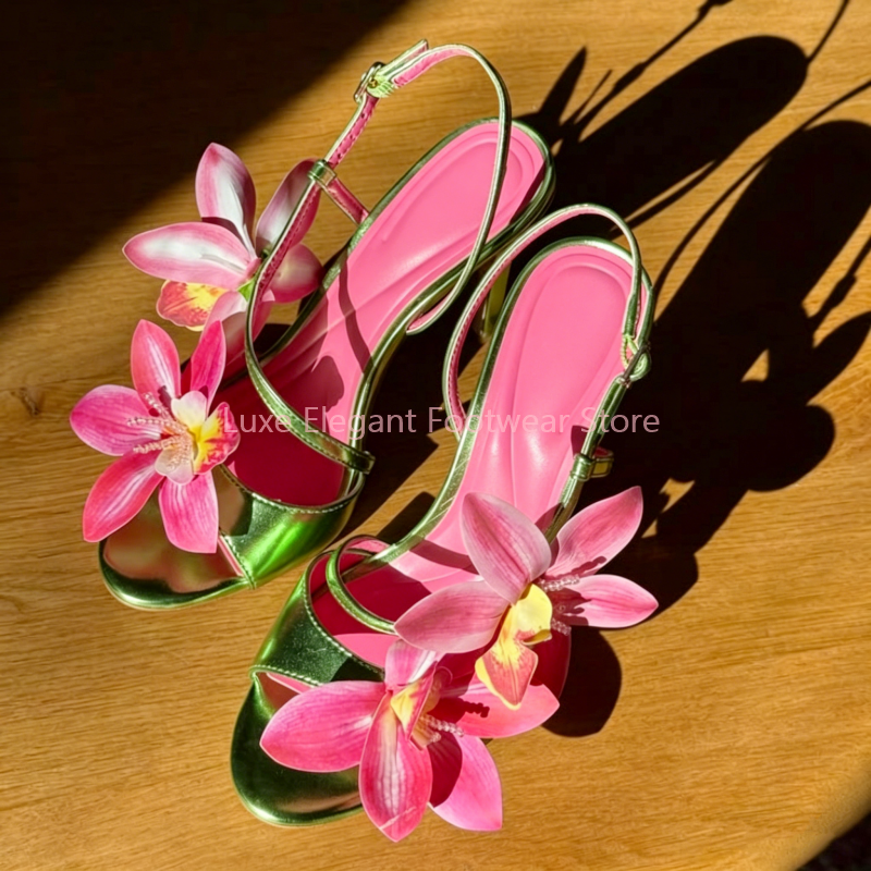 Red Flower Decor Back Strap Ho - Sandal Strappy Heeled recension och pris