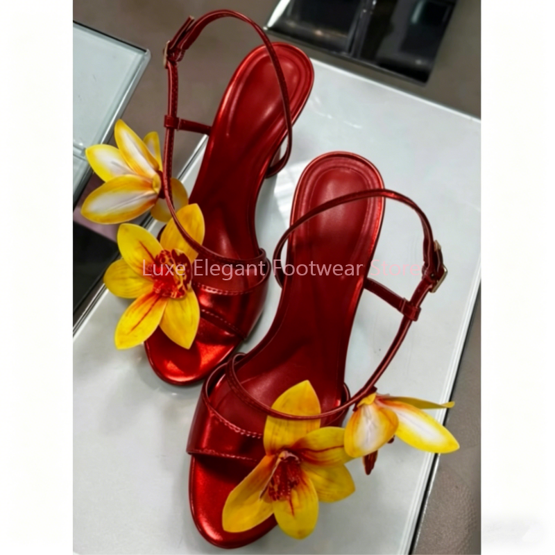 Red Flower Decor Back Strap Ho - Sandal Strappy Heeled recension och pris