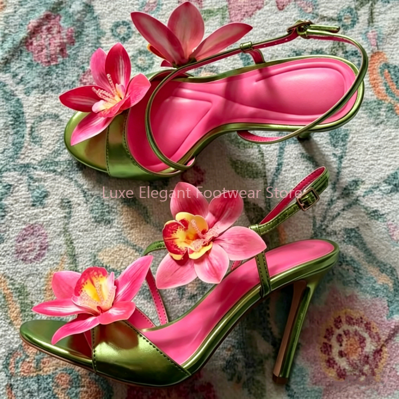 Red Flower Decor Back Strap Ho - Sandal Strappy Heeled recension och pris