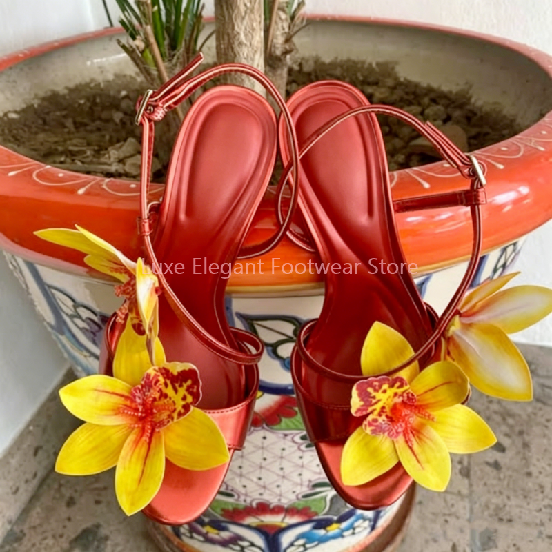 Red Flower Decor Back Strap Ho - Sandal Strappy Heeled recension och pris