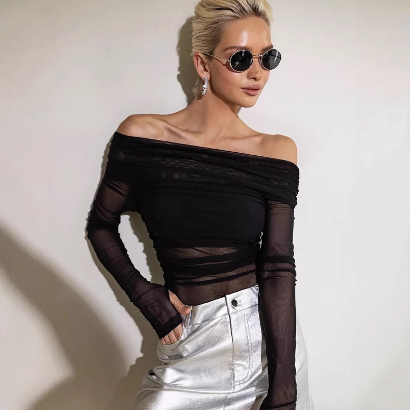Women  Mesh Off Shoulder Top S - Blouse Off Shoulder recension och pris