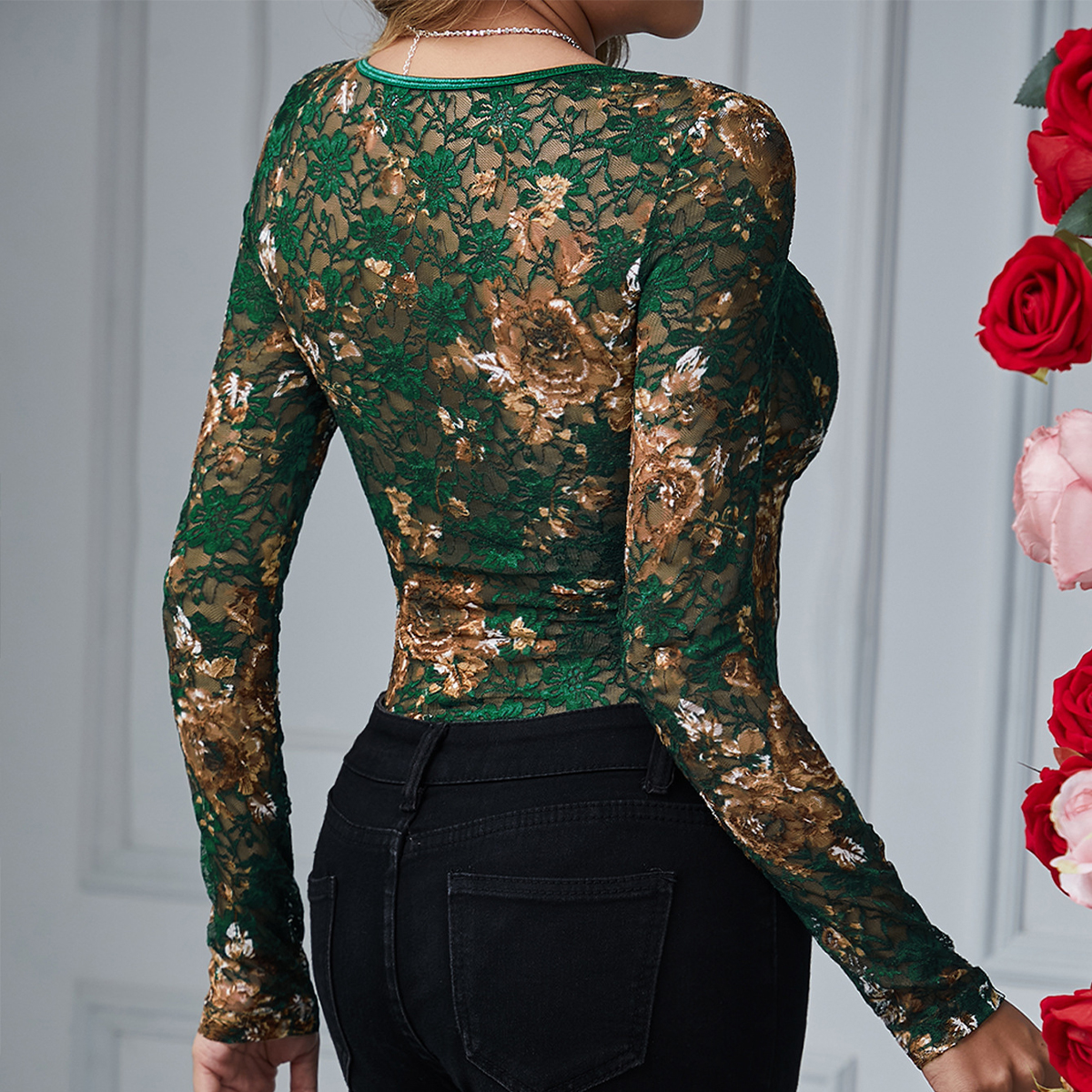 Sexy Lace Bodysuit Women Squar - Romper Floral Print recension och pris