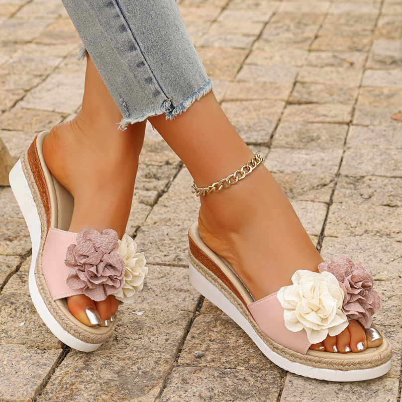 Women's Pink Flower Decor Plat - Wedge Espadrille Women recension och pris