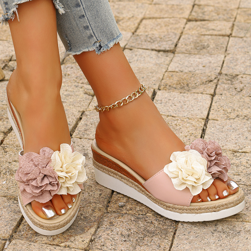 Women's Pink Flower Decor Plat - Wedge Espadrille Women recension och pris