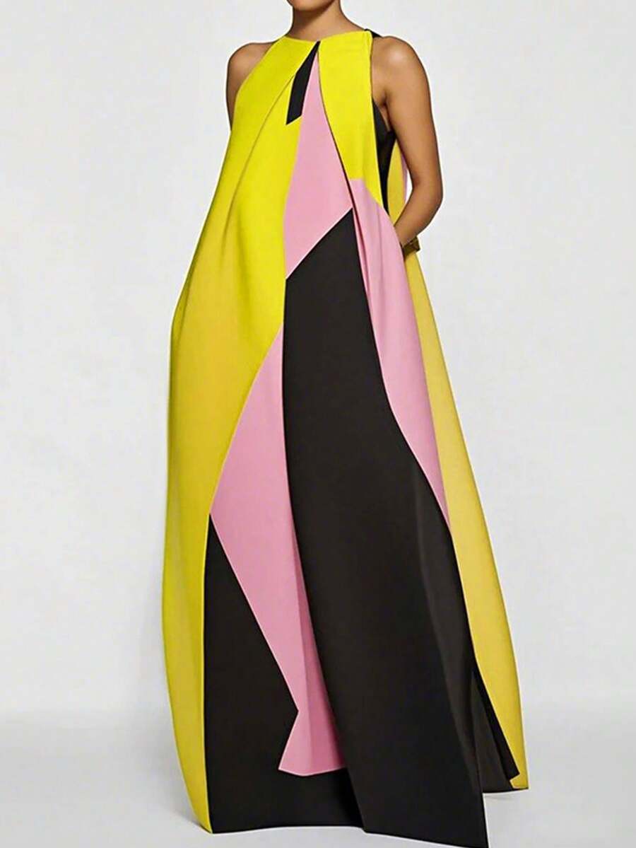 Women Color Block Maxi Dress H - Maxi Dress Halter recension och pris