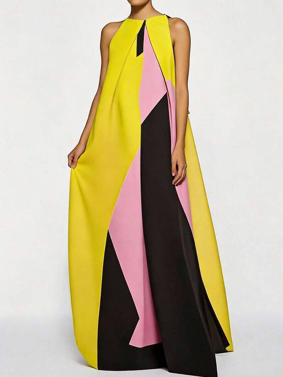 Women Color Block Maxi Dress H - Maxi Dress Halter recension och pris