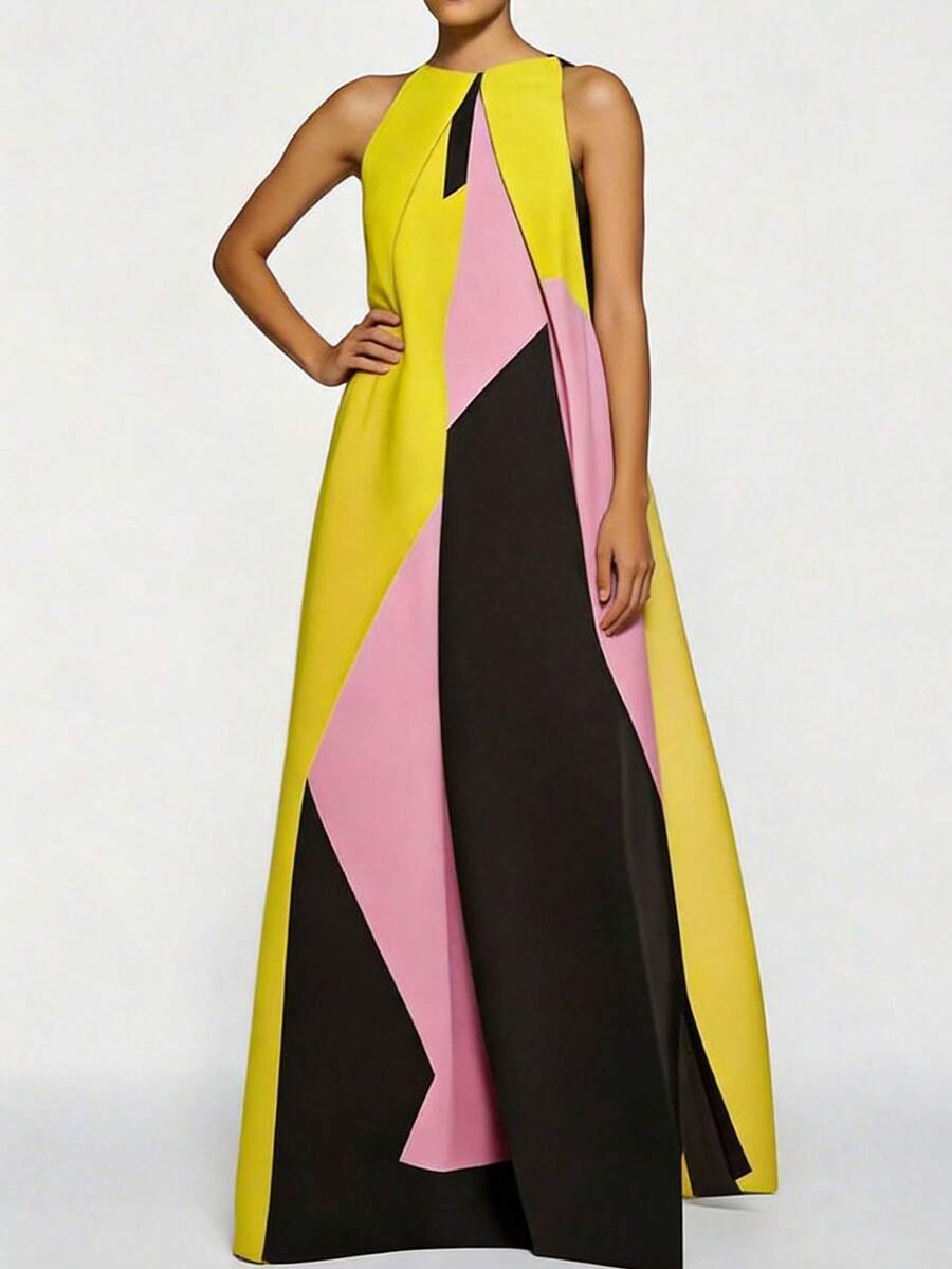 Women Color Block Maxi Dress H - Maxi Dress Halter recension och pris