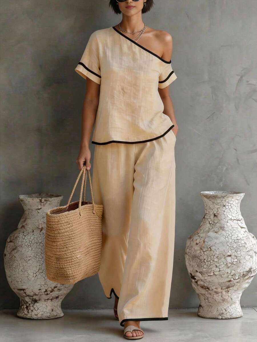 Womens Beige Asymmetric Top An - Linen Pant Wide recension och pris