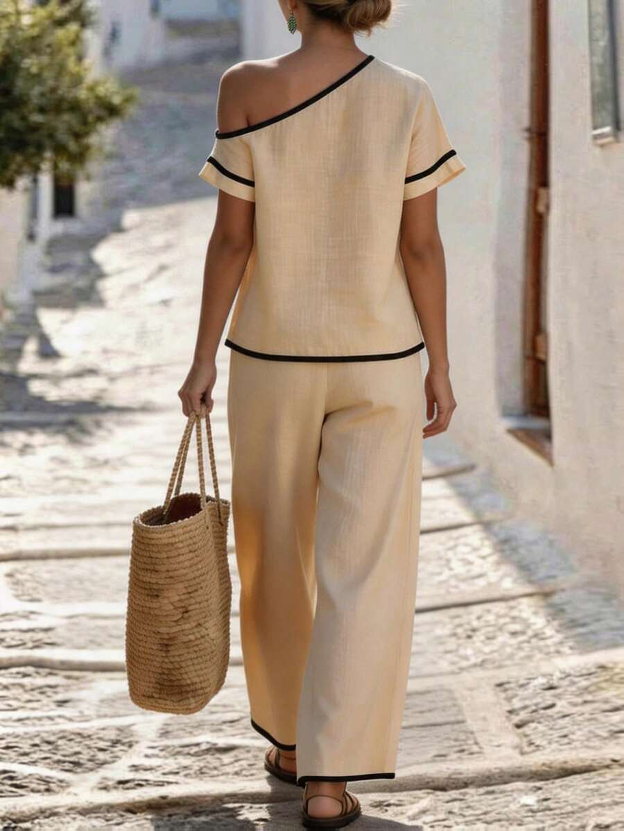 Womens Beige Asymmetric Top An - Linen Pant Wide recension och pris