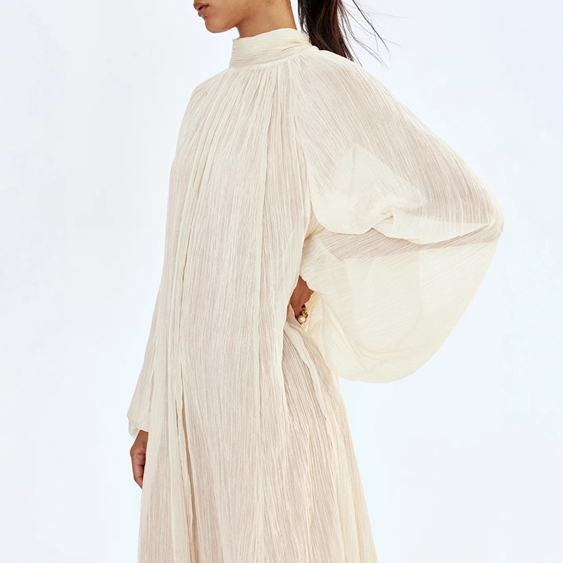 Ladies O-neck Long Sleeved Ple - Linen Dress Wrap recension och pris