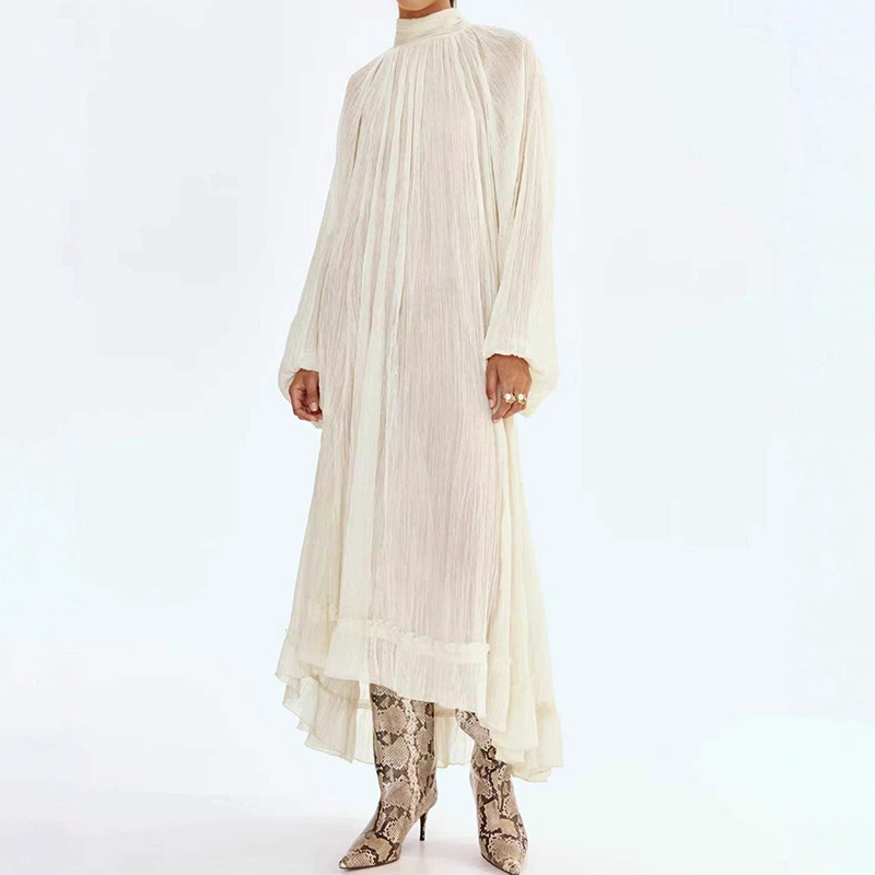 Ladies O-neck Long Sleeved Ple - Linen Dress Wrap recension och pris