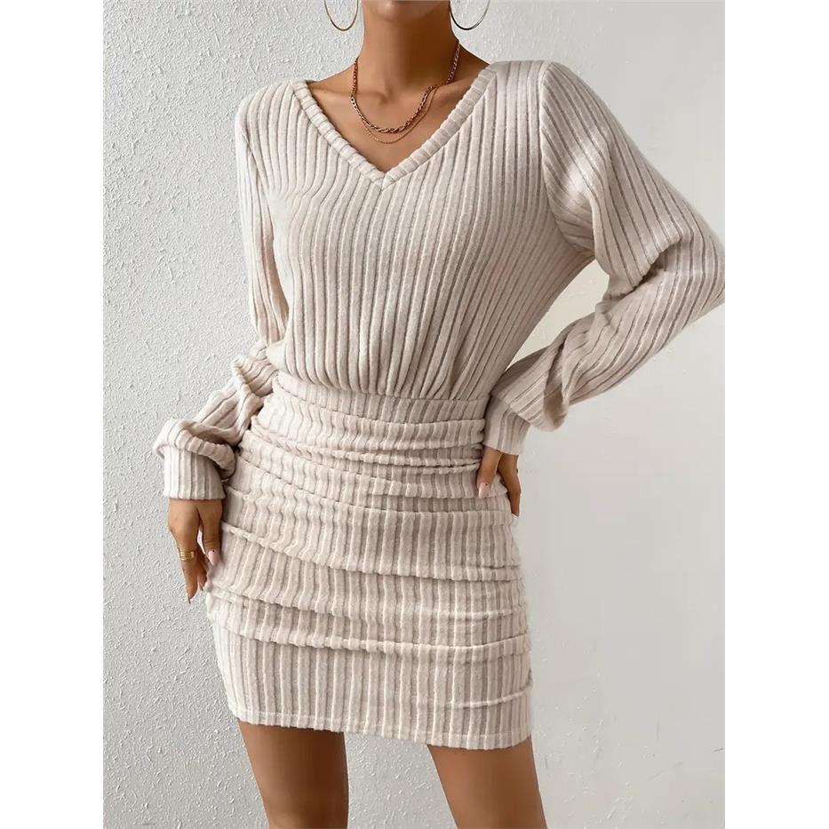 Women's Long Sleeve V-Neck Fle - Linen Dress Wrap recension och pris