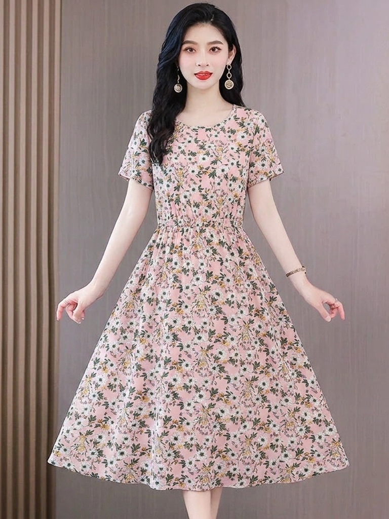 Elegant Floral Print Midi Dres - Midi Skirt Floral recension och pris