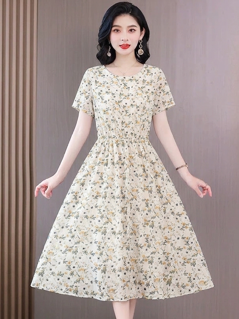 Elegant Floral Print Midi Dres - Midi Skirt Floral recension och pris