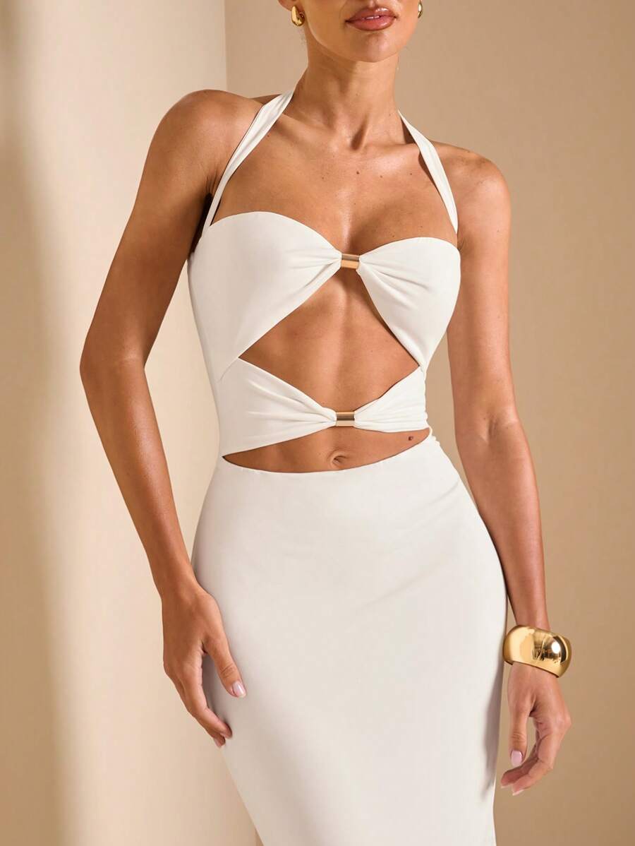 White Cut Out Halter Neck Fitt - Maxi Dress Halter recension och pris