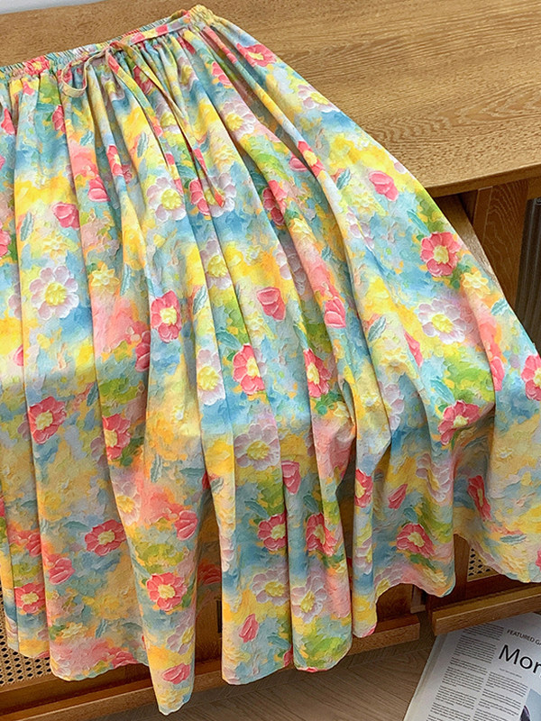 Retro Artistic Large Size A-Li - Midi Skirt Floral recension och pris