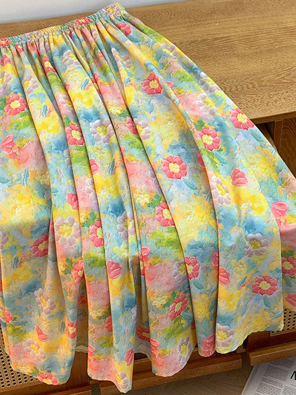 Retro Artistic Large Size A-Li - Midi Skirt Floral recension och pris