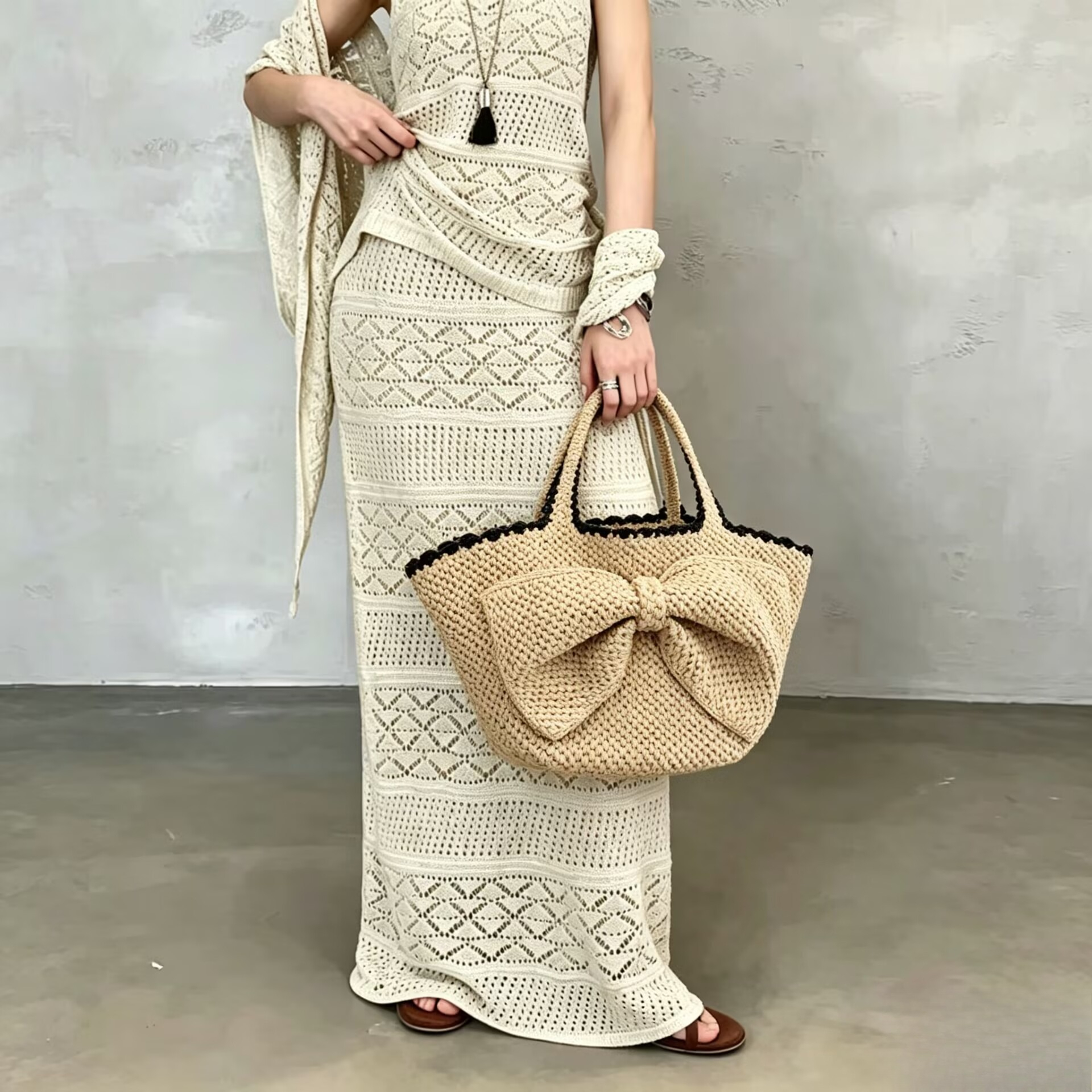 NEW raffia bow crochet handwov - Crochet Bag Raffia recension och pris