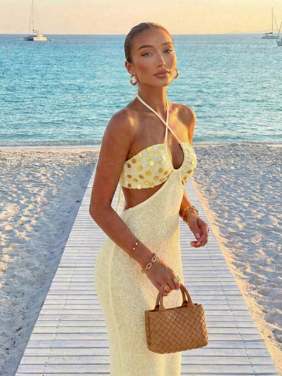 Womens Bohemian Sequin Spaghet - Maxi Dress Halter recension och pris