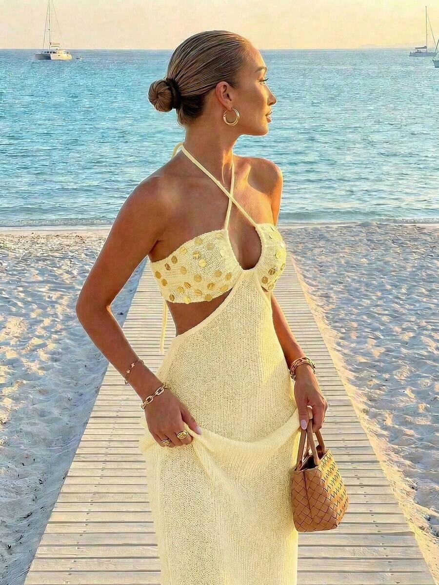 Womens Bohemian Sequin Spaghet - Maxi Dress Halter recension och pris