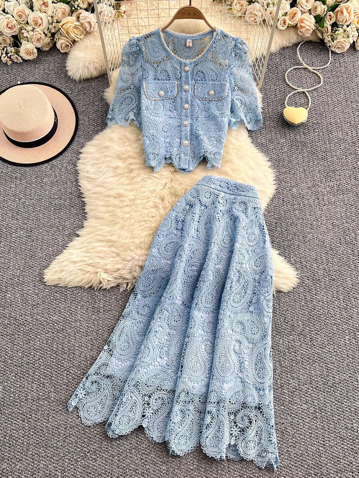 Elegant Pearl Long Dress Suits - Midi Skirt Floral recension och pris