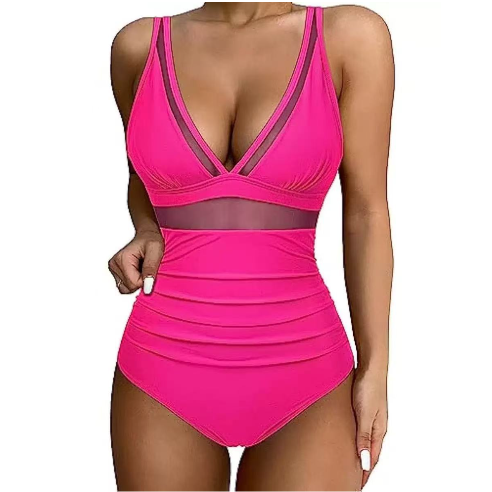 Women Deep V Mesh Cutout One P - Swimsuit Bikini Ruched recension och pris