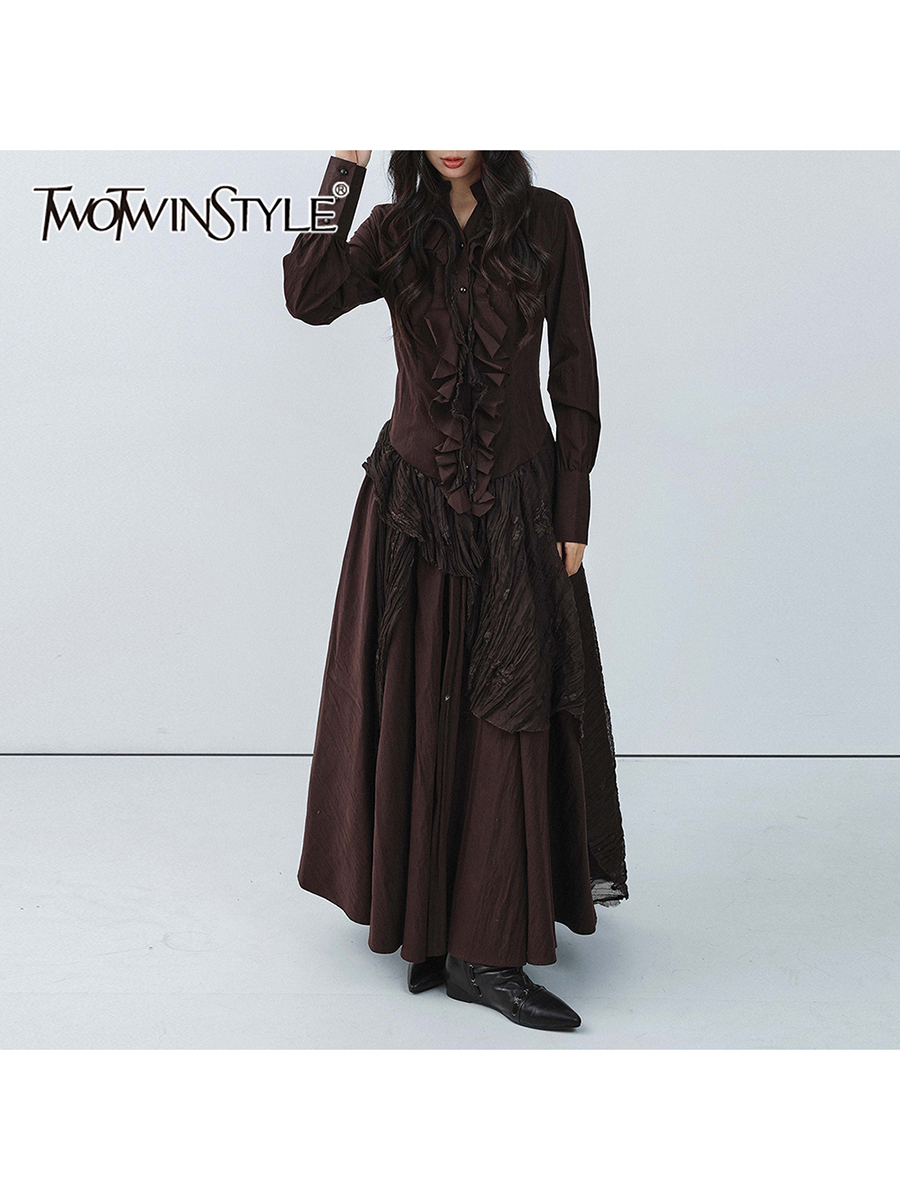 TWOTWINSTYLE Brown Spliced Fol - Linen Dress Wrap recension och pris