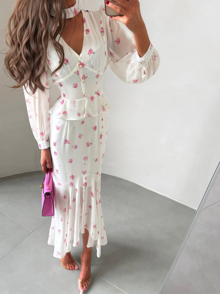 Women White Pink Floral Choker - Romper Floral Print recension och pris