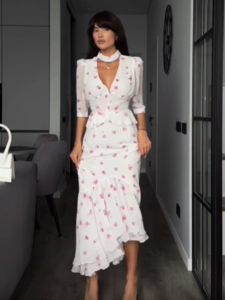 Women White Pink Floral Choker - Romper Floral Print recension och pris