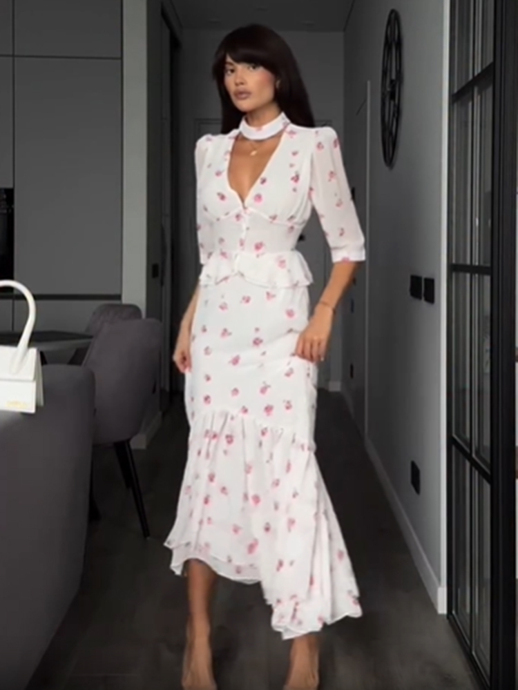 Women White Pink Floral Choker - Romper Floral Print recension och pris