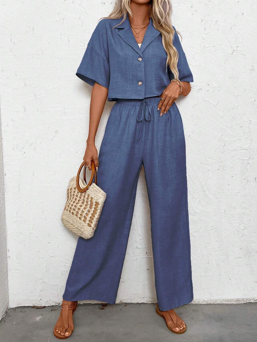 Womens Linen Short Sleeve Shir - Linen Pant Wide recension och pris