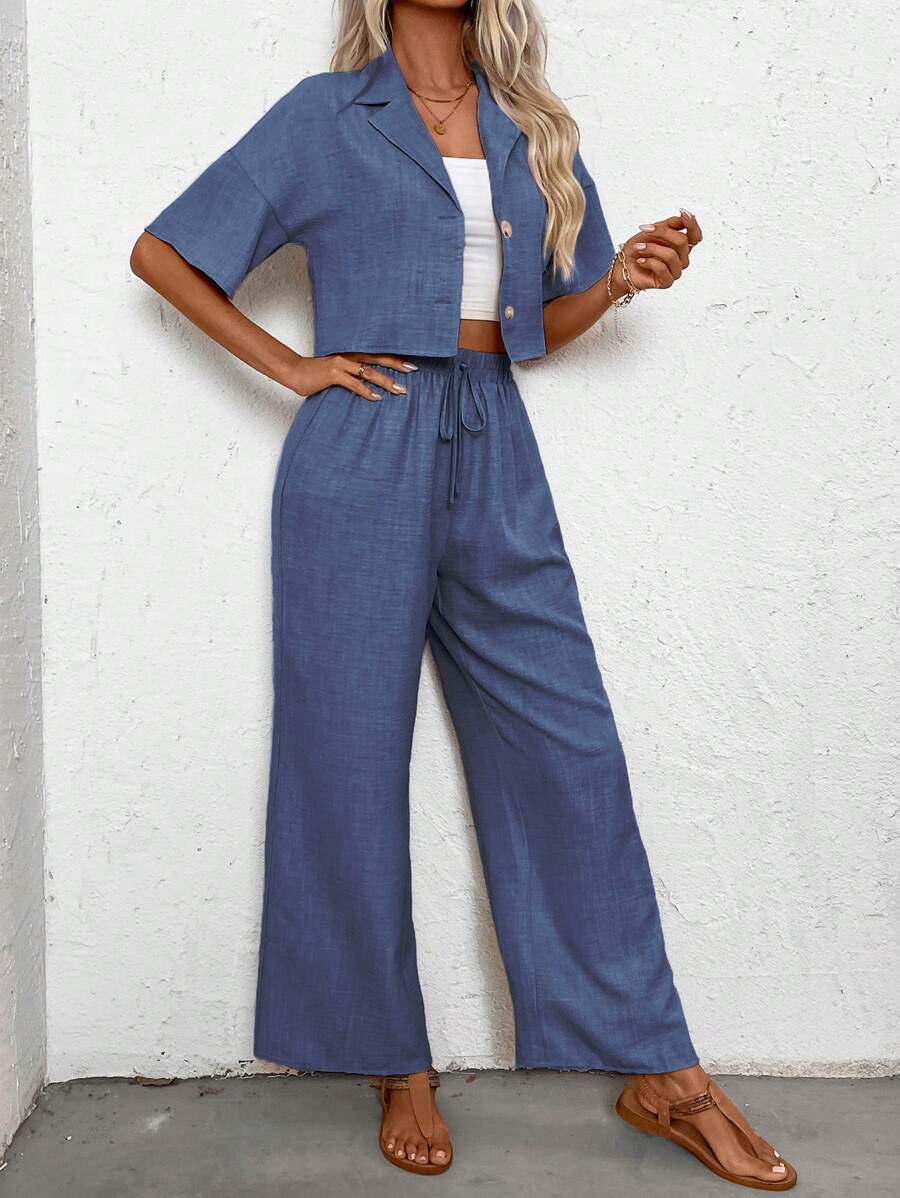 Womens Linen Short Sleeve Shir - Linen Pant Wide recension och pris