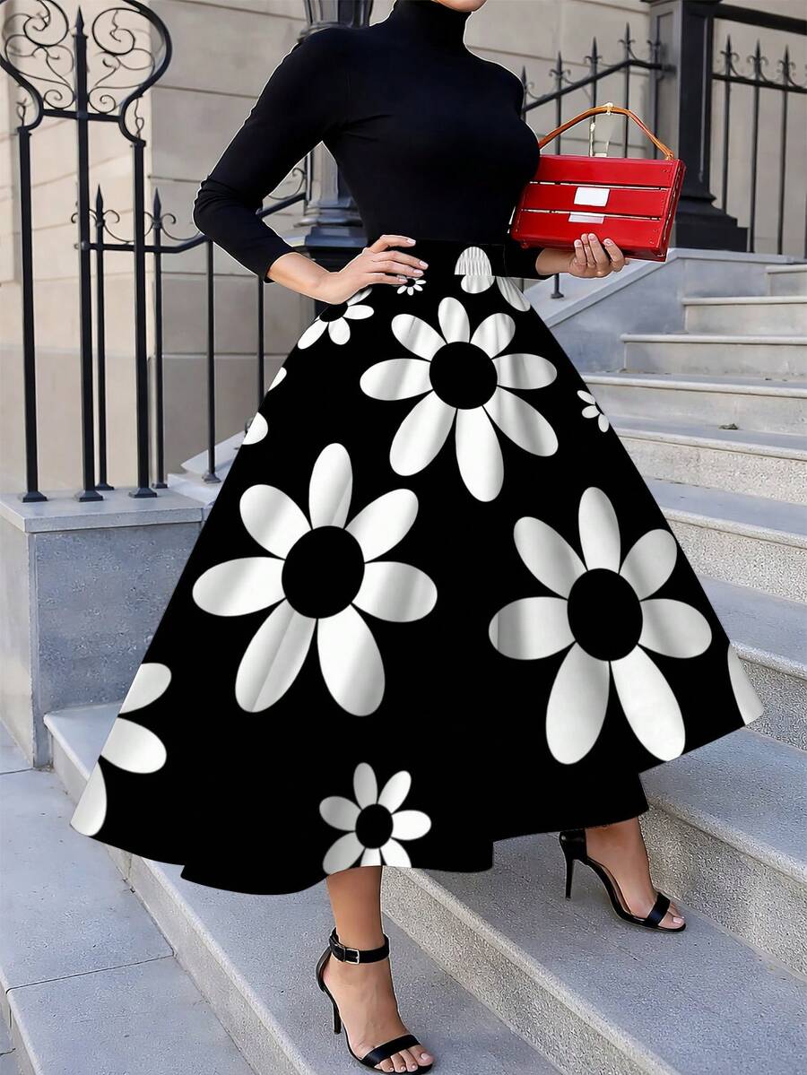 Oversized Womens Daisy Print M - Midi Skirt Floral recension och pris
