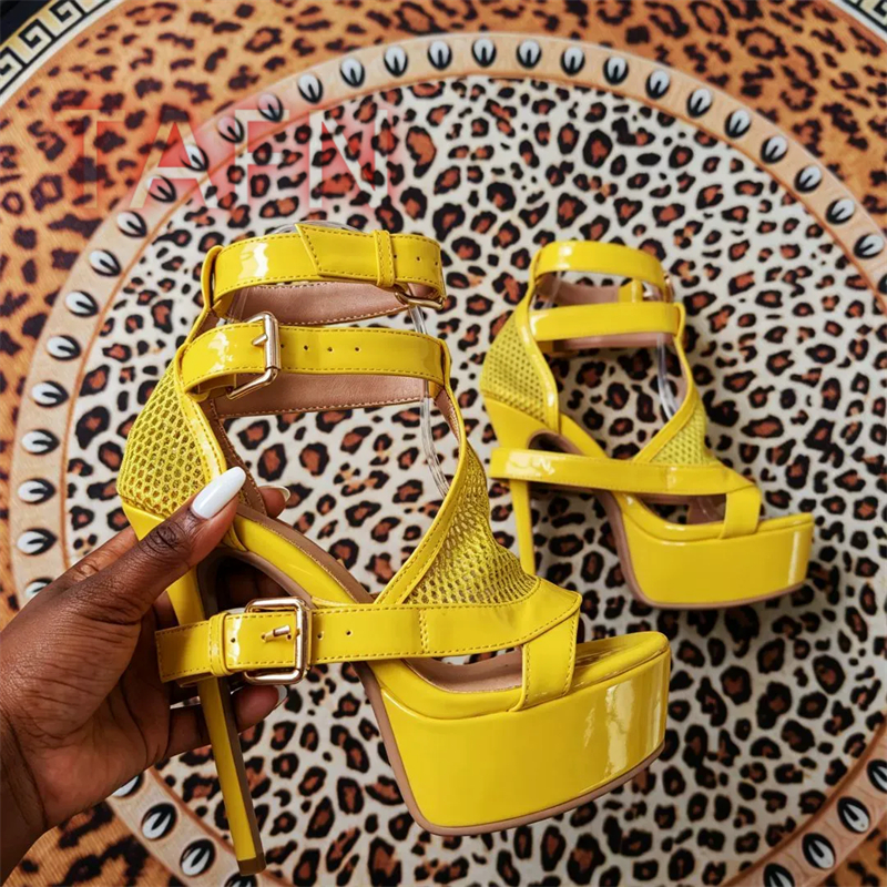 Mesh Buckle Strap Stiletto Pla - Sandal Strappy Heeled recension och pris