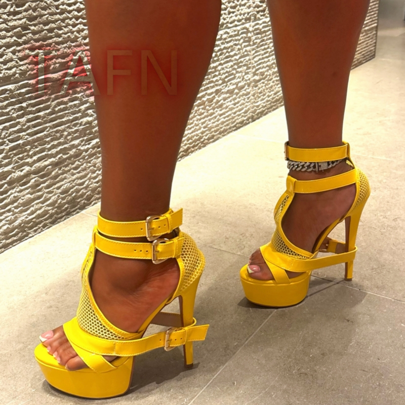 Mesh Buckle Strap Stiletto Pla - Sandal Strappy Heeled recension och pris