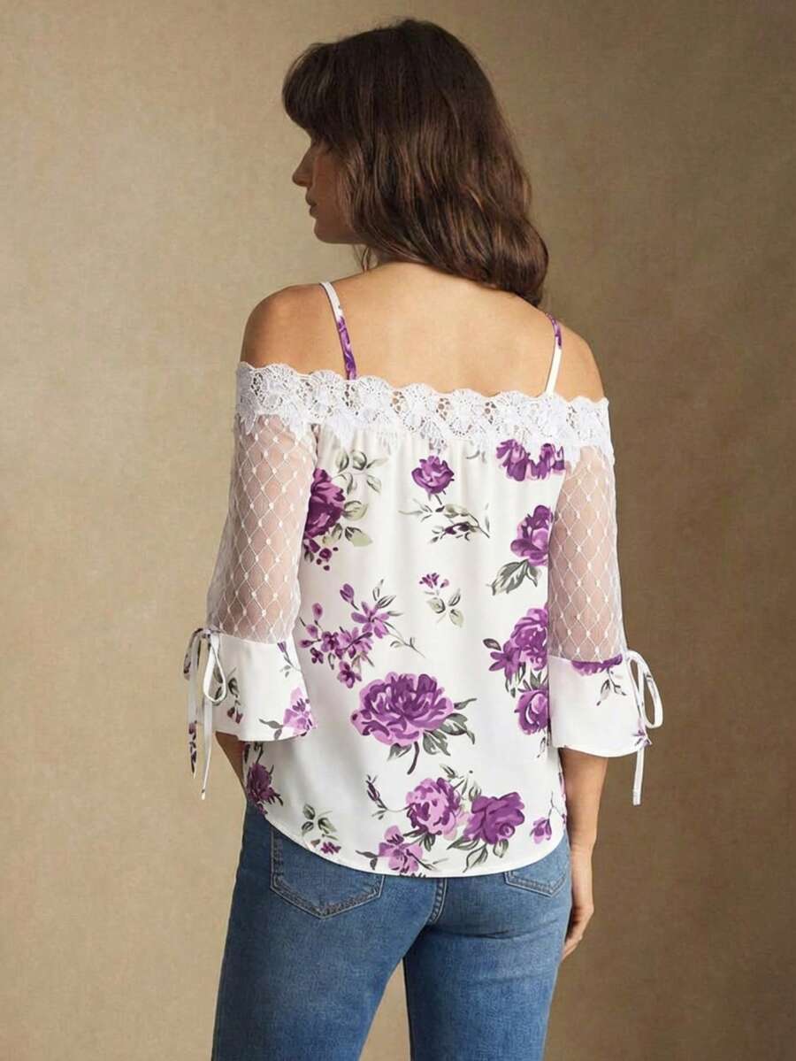 Purple Floral Print Off Should - Blouse Off Shoulder recension och pris