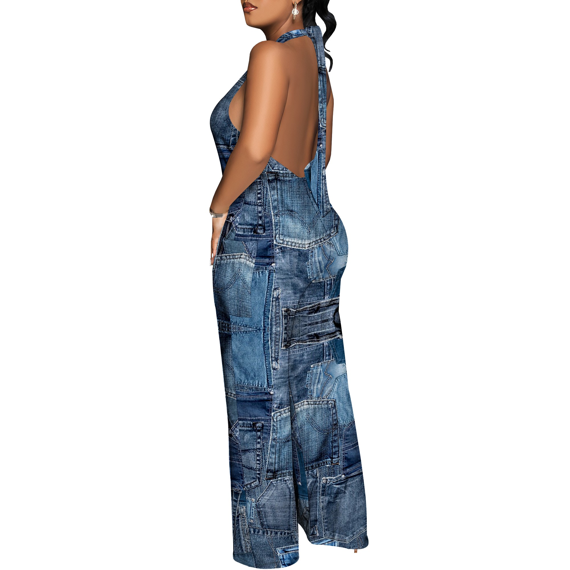 Denim Patchwork Halter V-Neck  - Maxi Dress Halter recension och pris