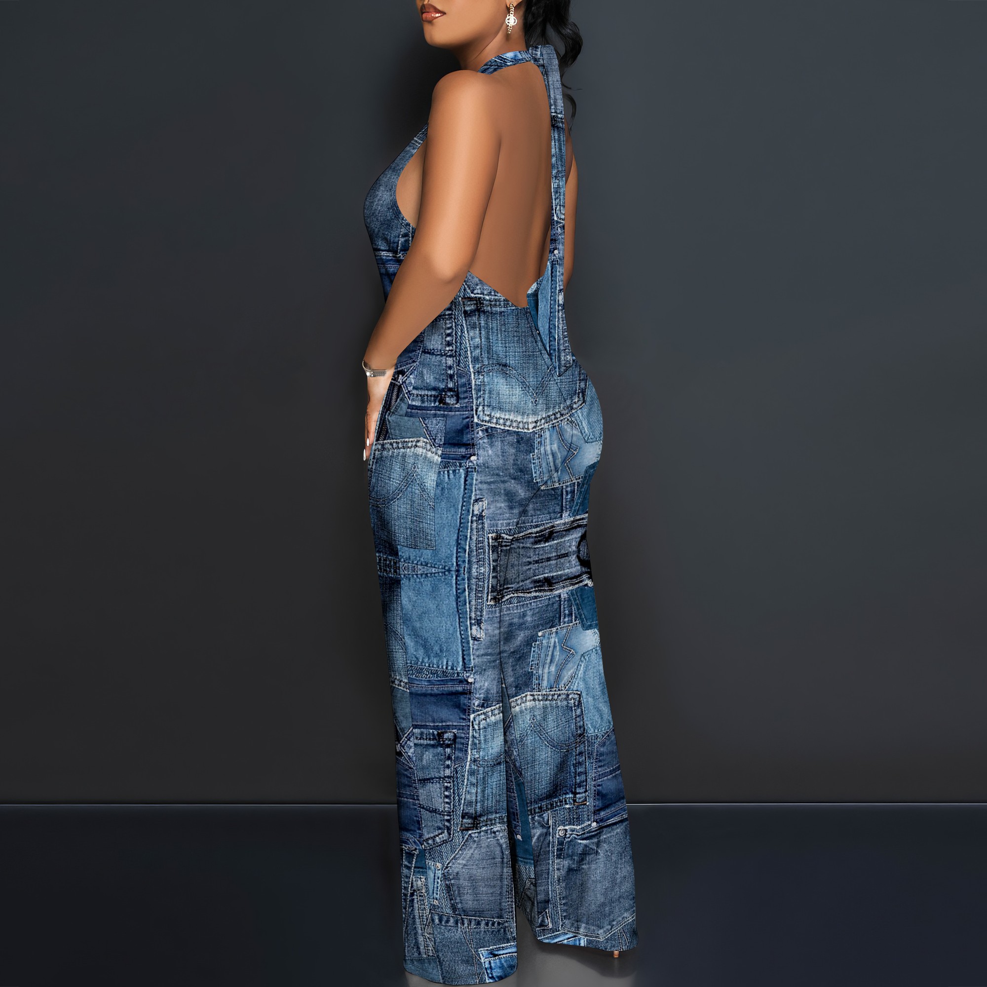 Denim Patchwork Halter V-Neck  - Maxi Dress Halter recension och pris
