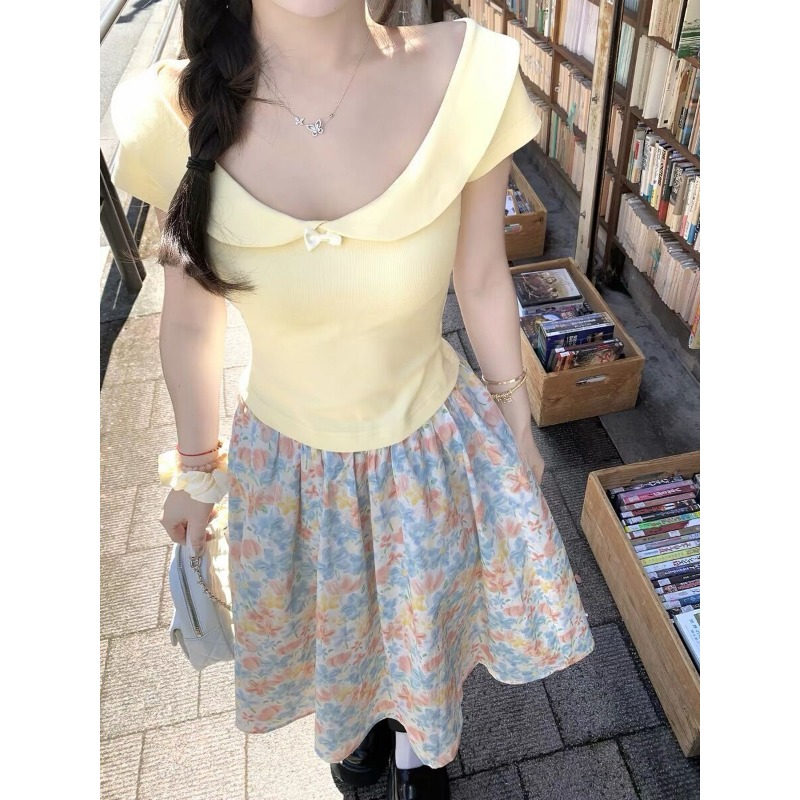 Women 2 Piece Set Bow Top And  - Midi Skirt Floral recension och pris