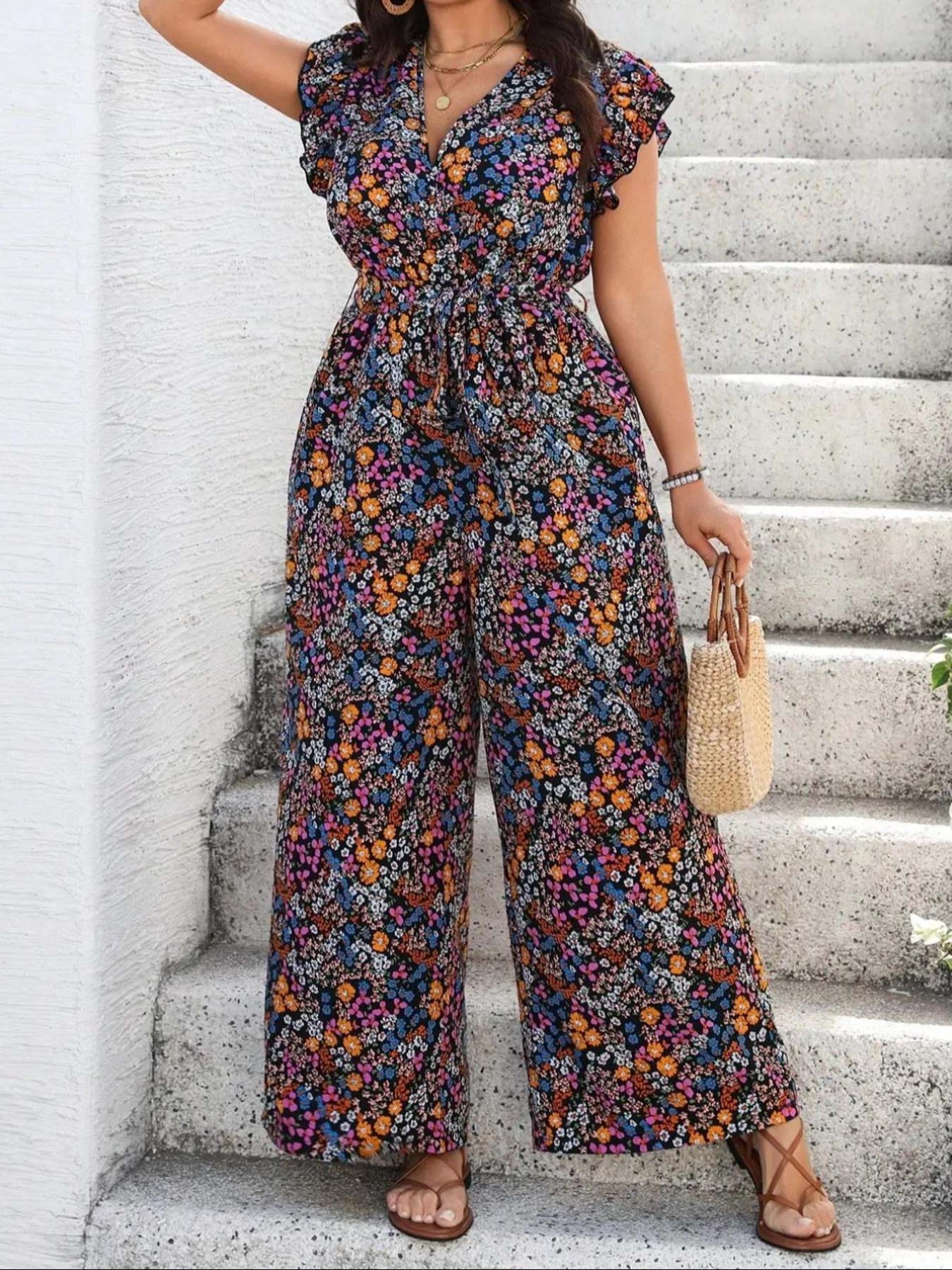 【Plus Size】 Floral Print Tie S - Romper Floral Print recension och pris